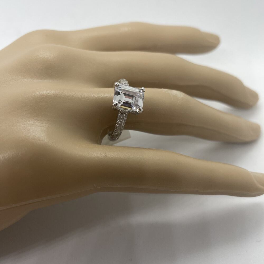 925 Sterling Silver 3.5ct Emerald Cut CZ Engagement Wedding Band Size 7